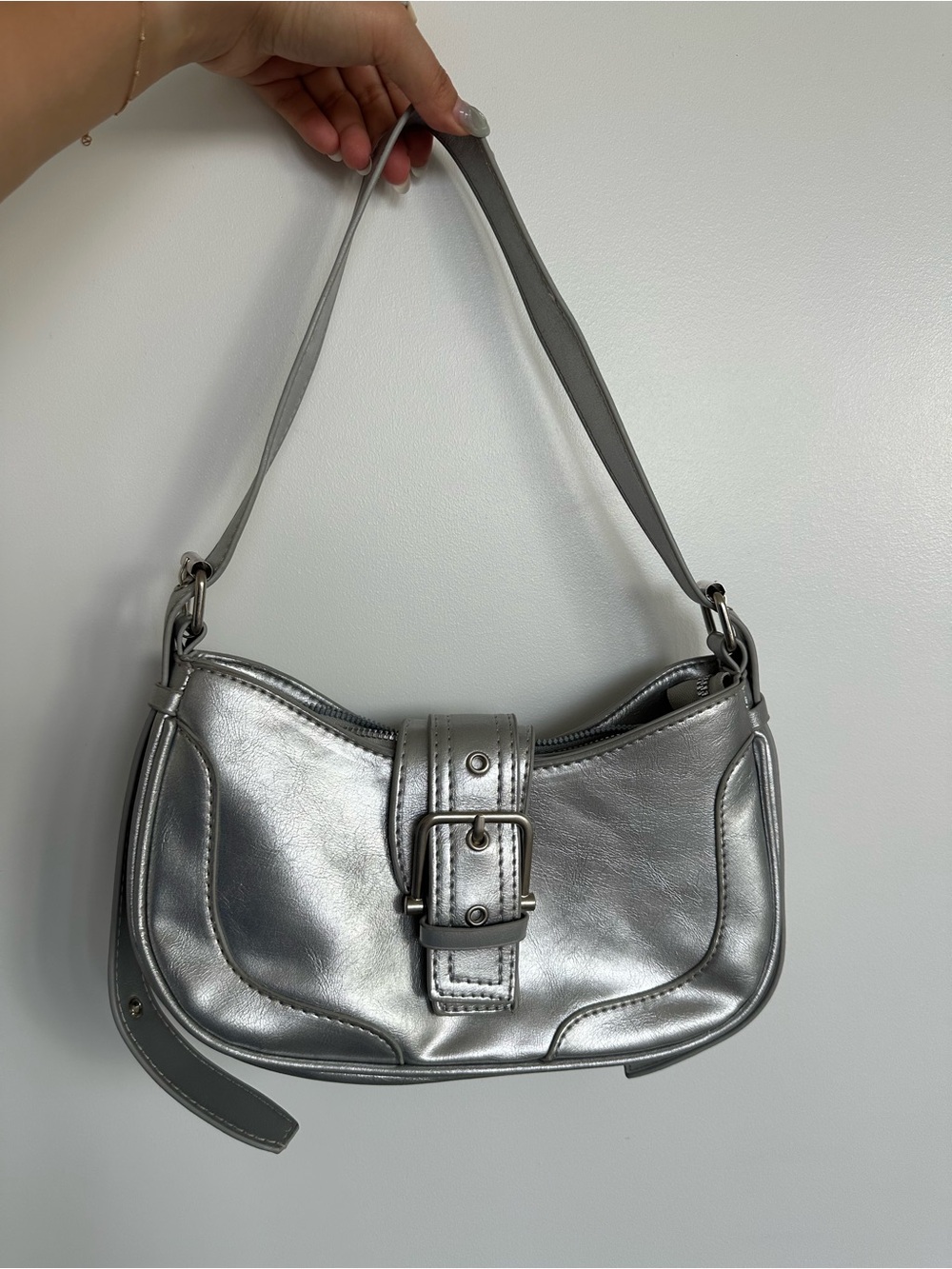 Silver Shoulder Bag with Buckle